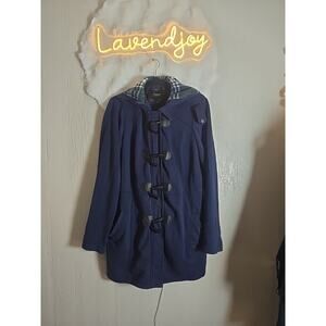 Torrid Hooded Unique Button Up Jacket Womens Size 2 2X Plus Blue Pleated Back